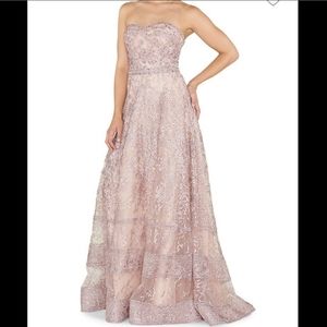 Mac Duggal Strapless Lace Gown in Blush